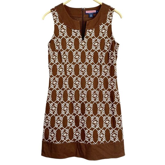 Vineyard Vines Dresses & Skirts - VINEYARD VINES size 6 Dress Brown Sleeveless Sailor's Knot Print Shift Nautical